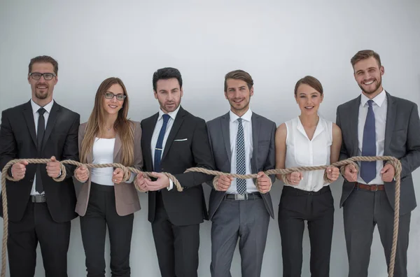 business team tied with sturdy rope
