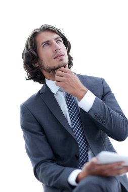 Tabletli modern iş adamı kopyalama alanına bakıyor