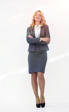 tam büyüme. gülümseyen iş kadını