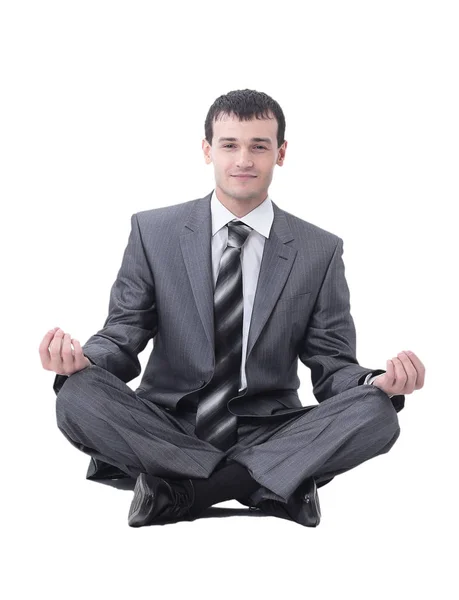 Primer plano de joven atractivo meditando aislado en blanco — Foto de Stock