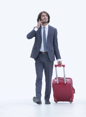 işadamı ile telefonda konuşurken seyahat bavul