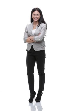 Tam büyüme modern bir genç kadının portresi. Meslek ve kariyer kavramı.