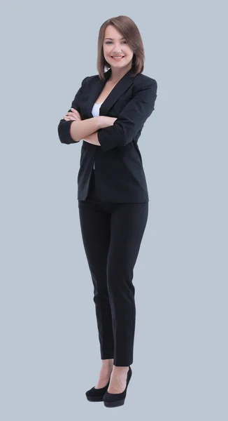 Gorgeous business woman full length isolated on gray — Stock Photo, Image