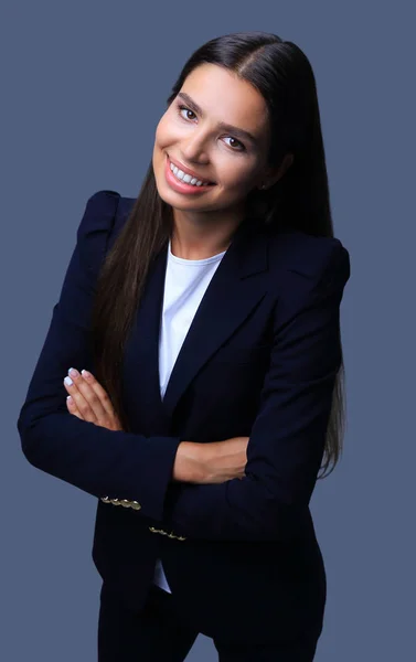 Närbild av en leende business kvinna som står — Stockfoto