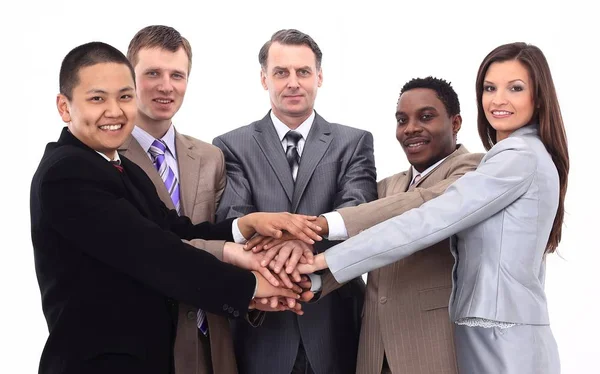 Business team met de handen in elkaar gevouwen — Stockfoto