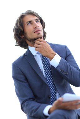 Tabletli modern iş adamı kopyalama alanına bakıyor