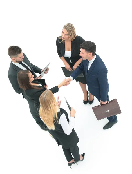 Вид з top. business team рукостискання і ділові партнери — стокове фото
