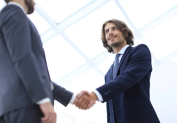 Close up image of business handshake at meeting. — Stock Photo, Image