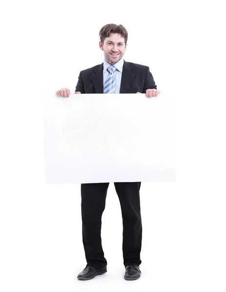 Businessman holding a blank poster Stock Photo