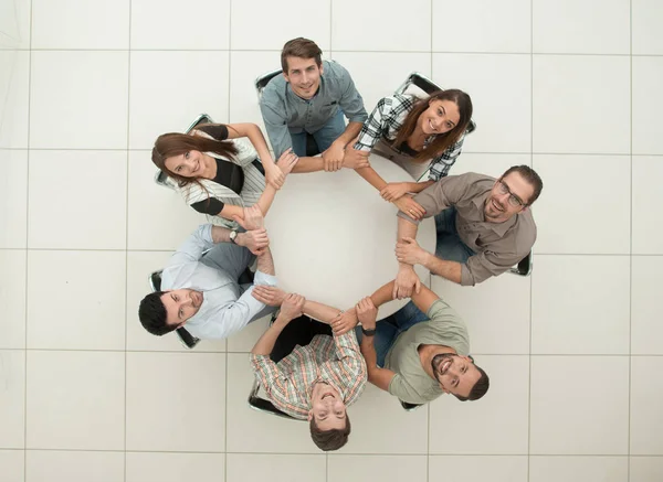 Top view.single business team ül a kerek asztalnál — Stock Fotó