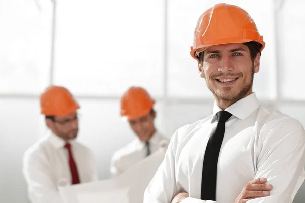 Close up.portrait of a smiling man architect — Stock Photo, Image