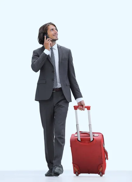 Successful businessman with travel suitcase — Stock Photo, Image