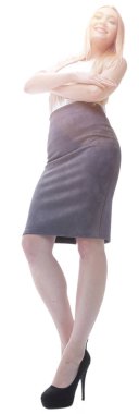 Modern başarılı genç iş kadını. tam uzunlukta. Aşağıdan görüntülemek.