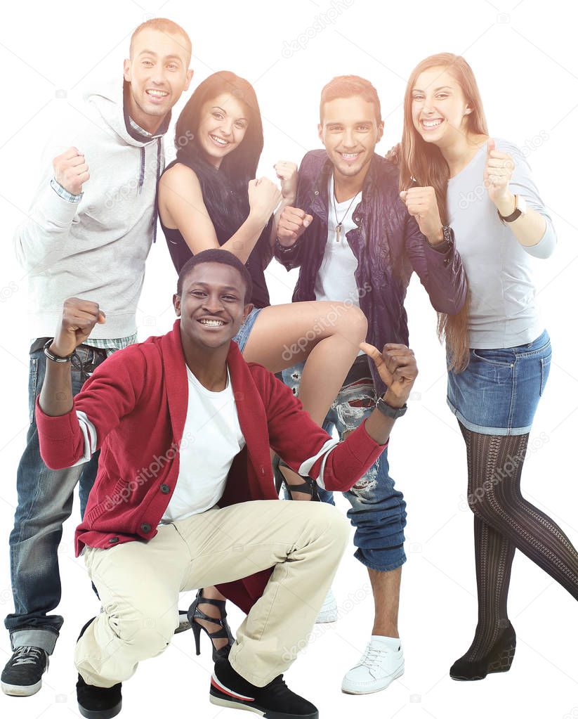 Happy teenagers having good fun time isolated on white backgroun