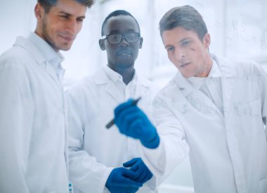 gelecek vaat eden bilim adamı notlar tahtada yapar.