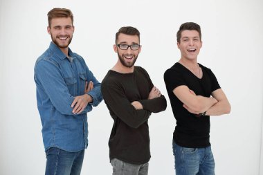 Neşeli iş ortakları kollarını katlanmış