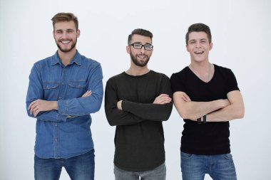 Neşeli iş ortakları kollarını katlanmış