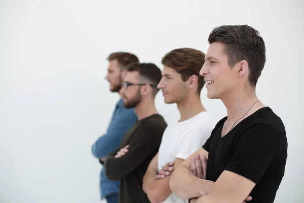 Man smiling with a group of friends in a row — Stock Photo, Image