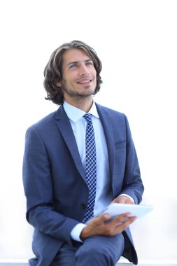 Dijital tablet kopya alanı seyir ile portre .businessman