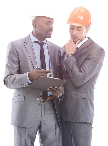 Donkere meester van bouw geïsoleerd op witte achtergrond — Stockfoto