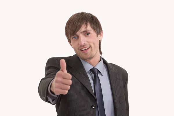 Joven hombre de negocios mostrando pulgar hacia arriba — Foto de Stock