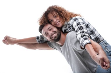 Neşeli ve mutlu evli çift portresi