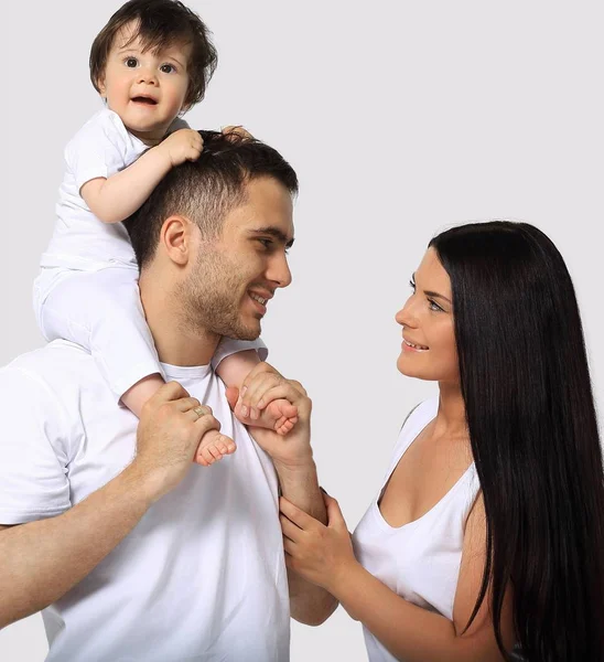 Een gelukkige familie op witte achtergrond — Stockfoto