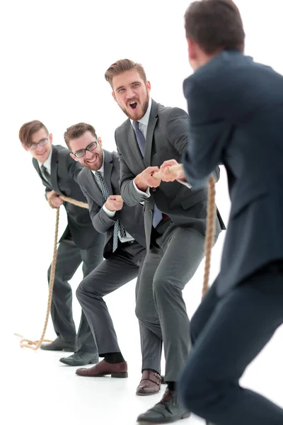 Teambuilding.the tug of war between business teams. — Stock Photo, Image