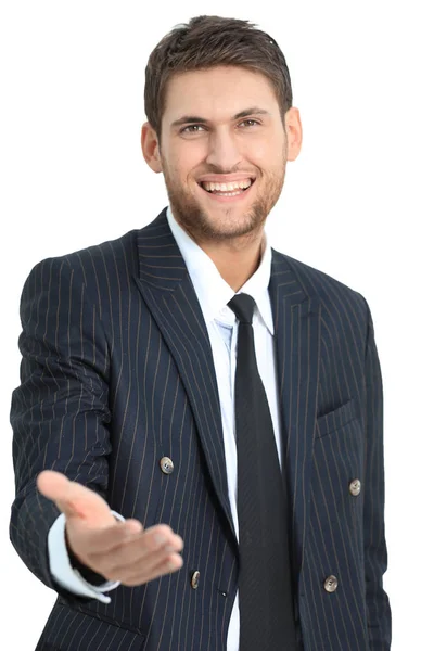 Succesvolle zakenman breidt zijn hand voor een handdruk. — Stockfoto