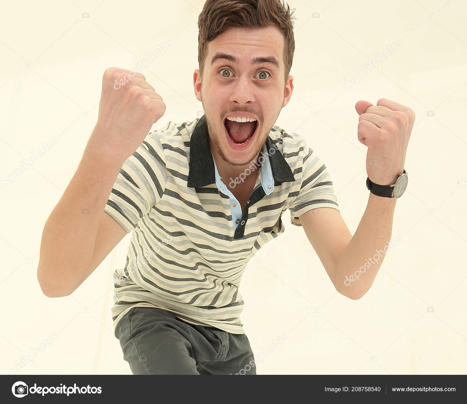 Closeup Happy Guy Celebrating His Success Stock Photo