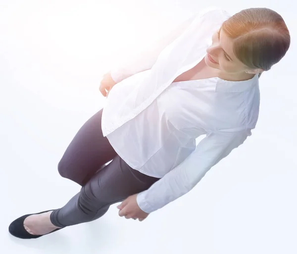 Uitzicht vanaf de top.. in volle groei. zelfverzekerde jonge zakenvrouw. — Stockfoto