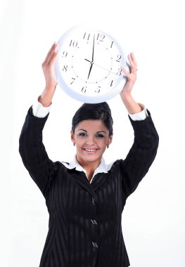 büyük bir saat tutan iş concept.business kadın.