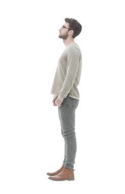 Yan görünümü. Kendine güvenen genç adam