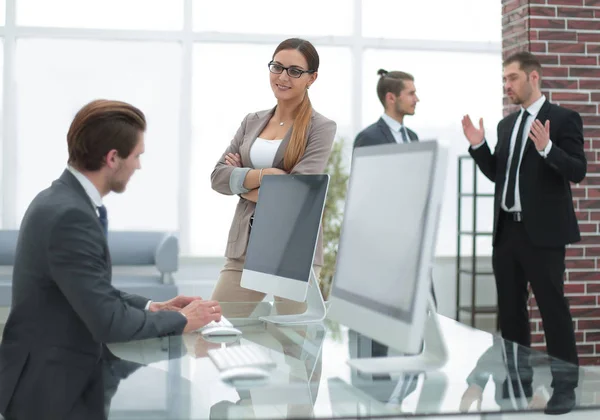 Group of employees in the workplace in the offic — Stock Photo, Image