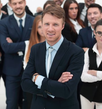 mutlu işadamı iş ekibi arka plan üzerinde duran.