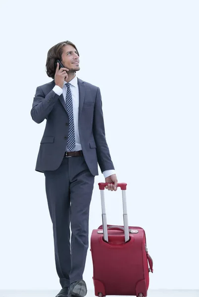 Successful businessman with travel suitcase — Stock Photo, Image