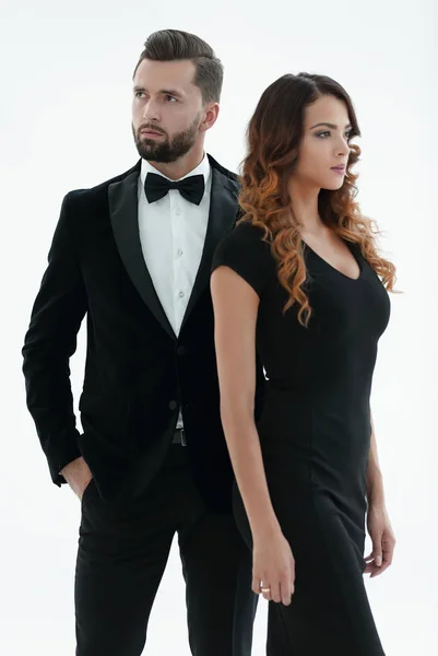Bonito homem e mulher de vestido preto — Fotografia de Stock
