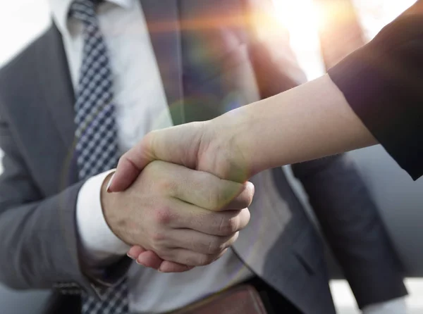 Hombre de negocios estrechando la mano para sellar un trato con su compañero — Foto de Stock