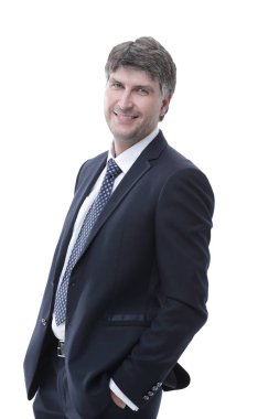 yakın çekim. Kameraya bakarak emin iş adamı.