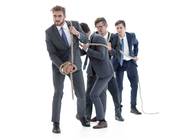 Крупним планом. Усміхнена бізнес команда тягне мотузку . — стокове фото