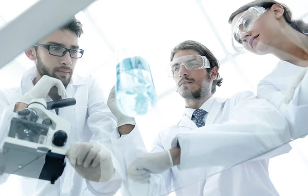 Grupp av forskare som arbetar på ett experiment i laboratoriet — Stockfoto