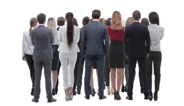 Arkadan Görünüm grup iş adamları. Arka görüş. Beyaz arka plan üzerinde izole.