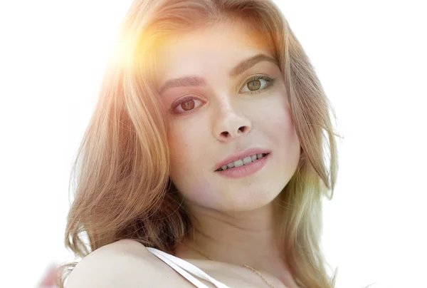 Closeup πορτρέτο του χαριτωμένο νεαρή γυναίκα με ελαφρύ μακιγιάζ. — Φωτογραφία Αρχείου