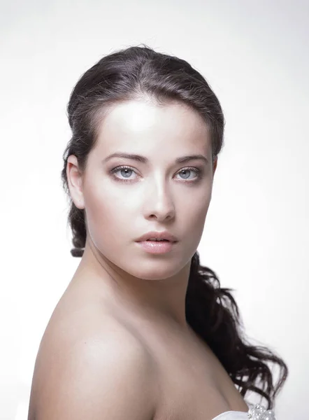 Retrato de mujer joven Aislado en blanco. — Foto de Stock