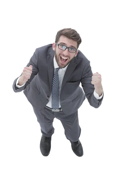 Very happy businessman in business suit. Stock Picture