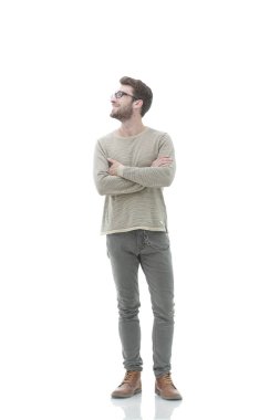 genç gözlük ile adam ve kollarını onun önünde geçti