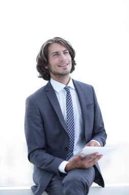 Dijital tablet kopya alanı seyir ile portre .businessman