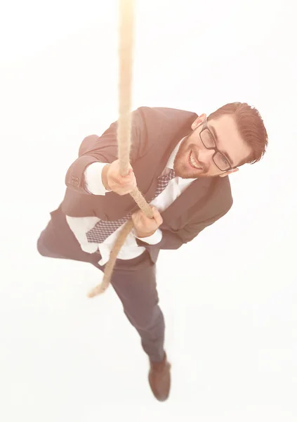 Exitoso hombre de negocios trepando la cuerda — Foto de Stock