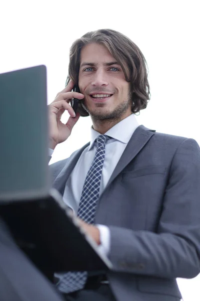 Close seup.successful businessman talking on mobile — стоковое фото