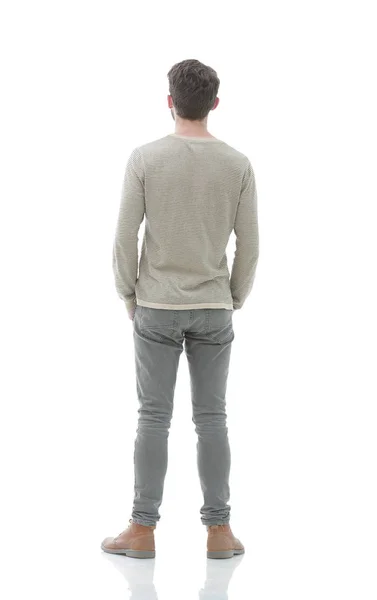 Rear view. Full length. Young man in gray sweater — Stock Photo, Image